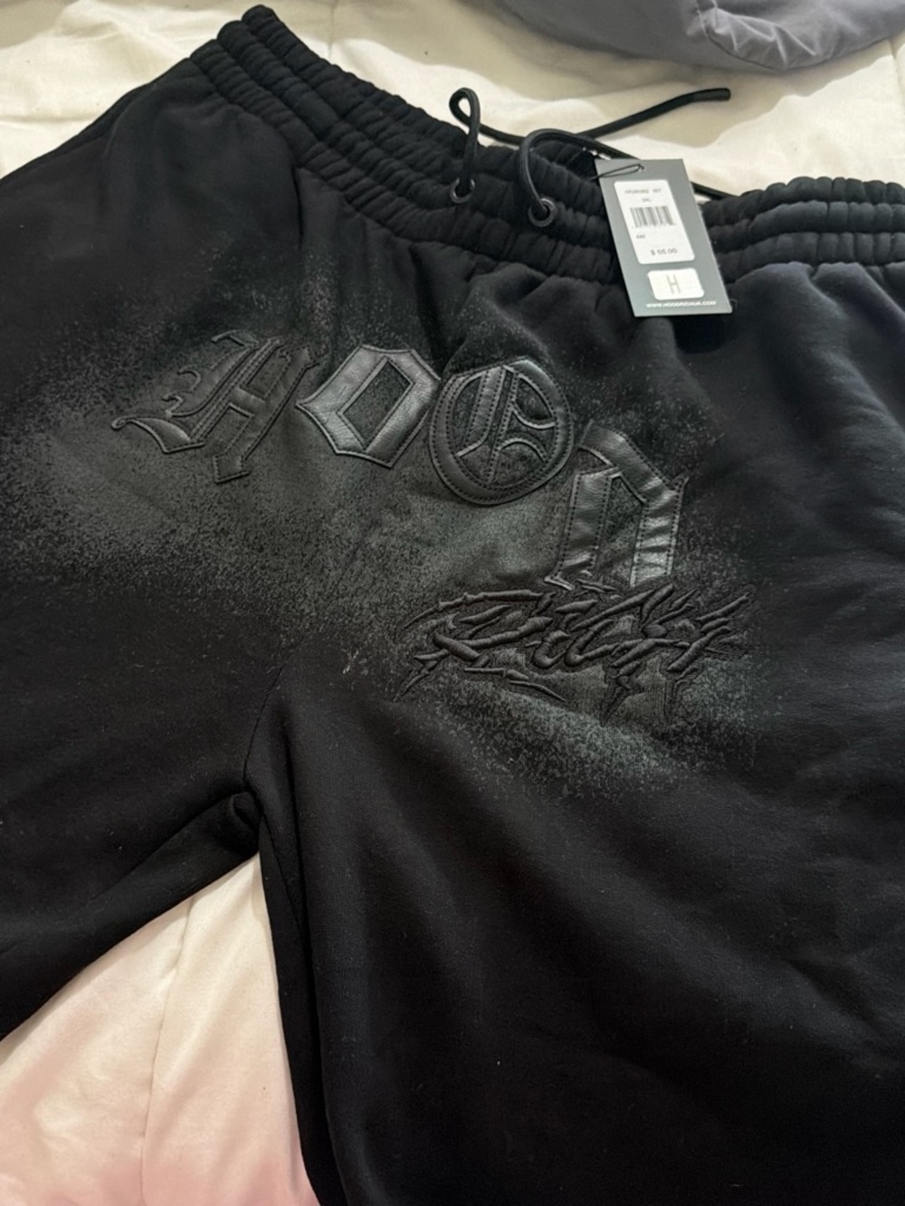 Black Embroidered Graphic Jogger Sweatpants